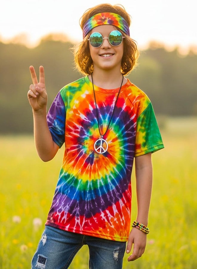 TOGROP Kids Hippie Costume for Boys Girls 60s 70s T-Shirt 5Pcs Set for Halloween Party 9-10 Years Colorful - Image 2